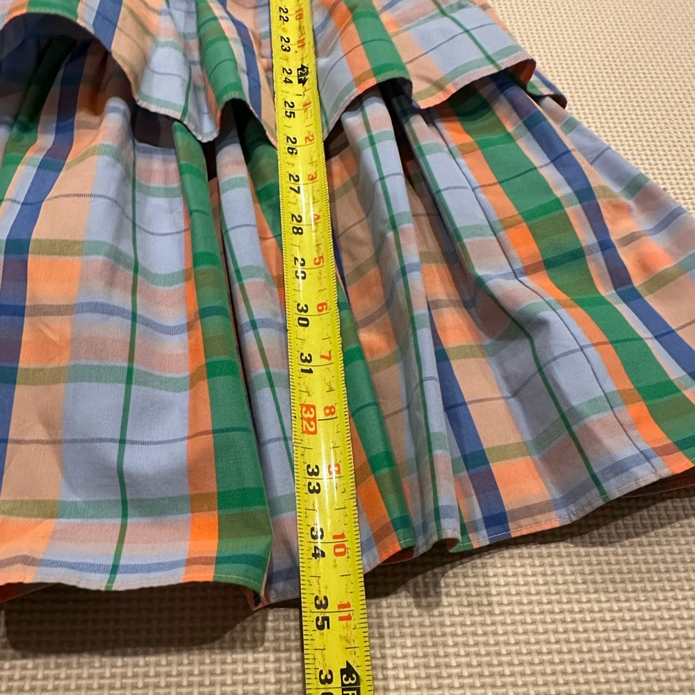 Kate Spade Pastel Plaid Tiered Ruffle Dress in Blue, Peach, Green Size 4 - Picture 12 of 13